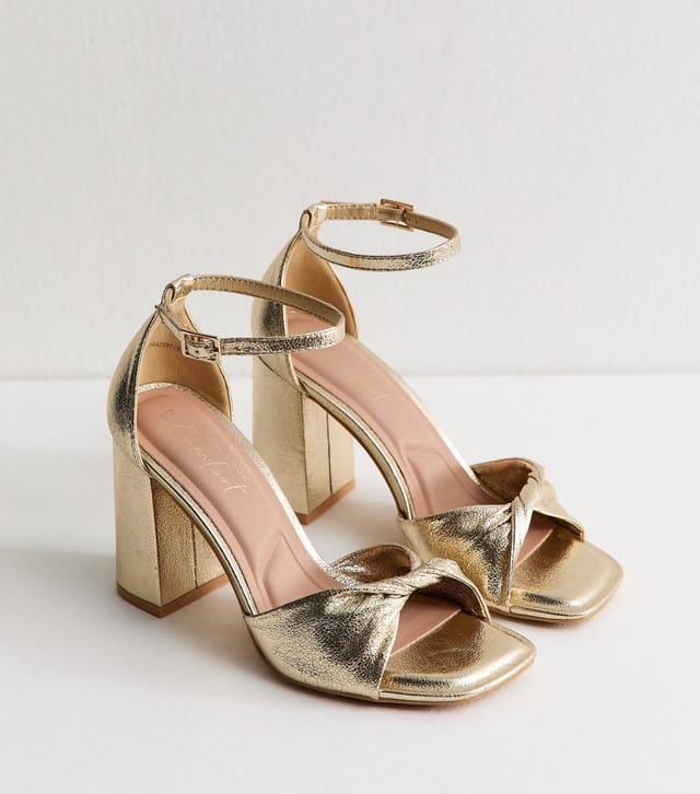 New Look Women's Gold Vamp Open Toe Heeled Sandals Vegan New Look - 2
