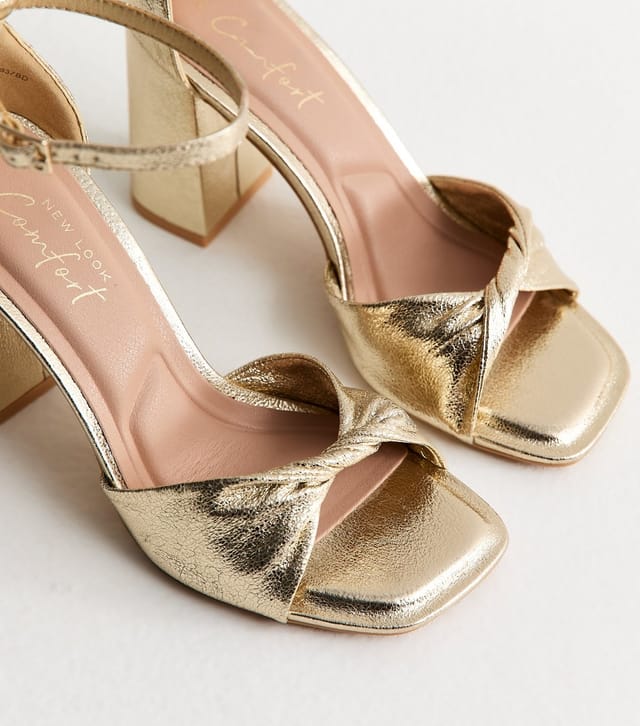 New Look Women's Gold Vamp Open Toe Heeled Sandals Vegan New Look - 3