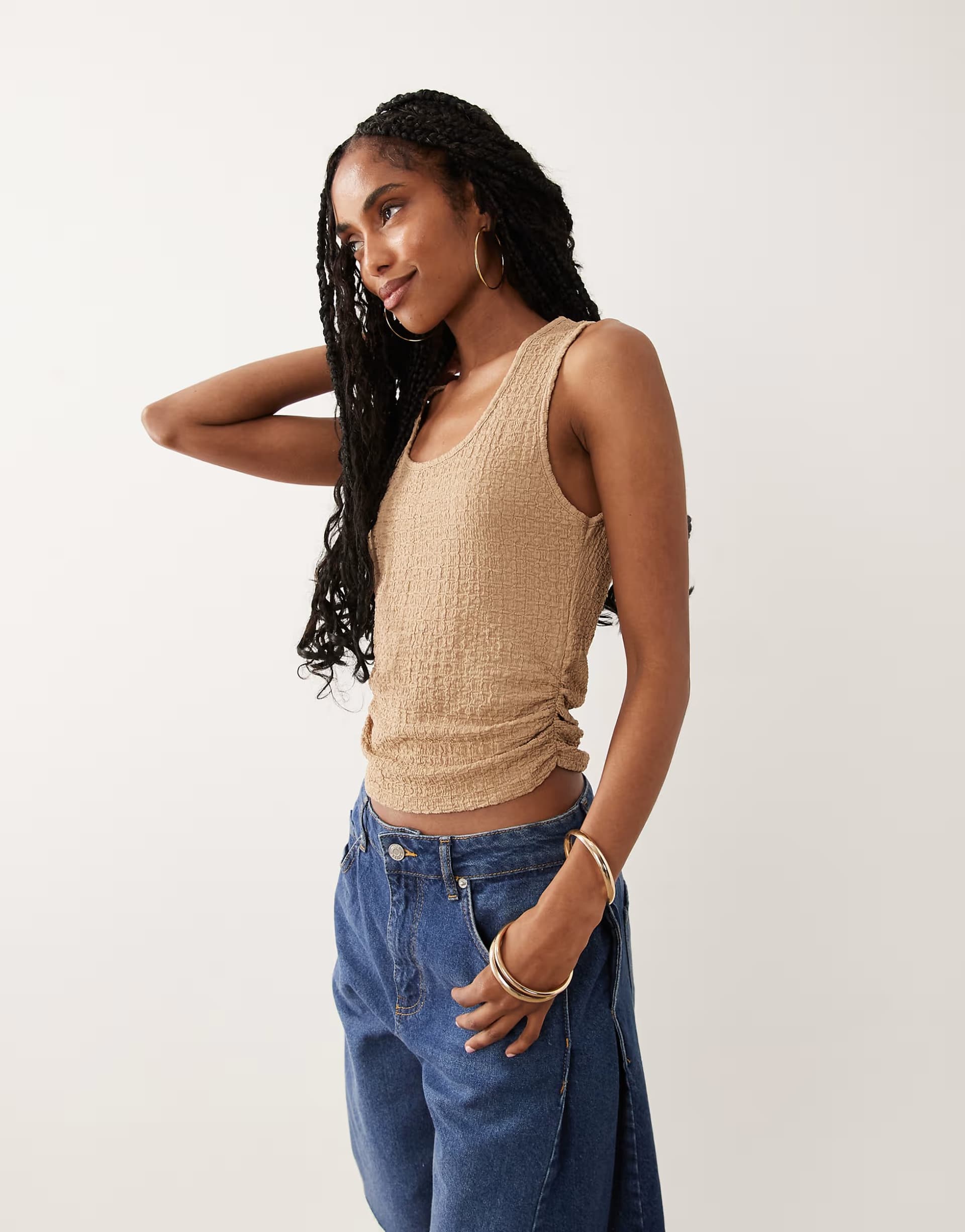 ASOS ASOS DESIGN textured ruched tank top co-ord in stone