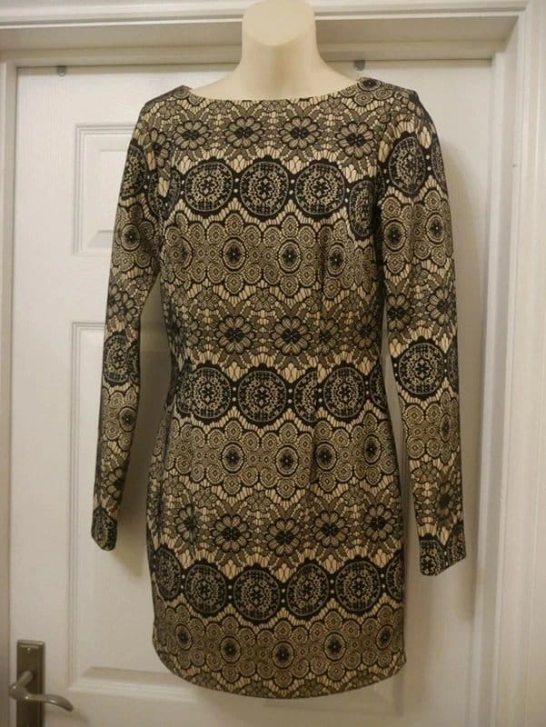Philip Armstrong Black Gold Lace Crochet Party Dress