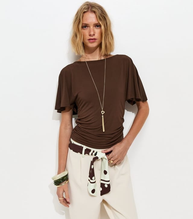 New Look Women's Brown Batwing Sleeve Corset Top New Look - 2