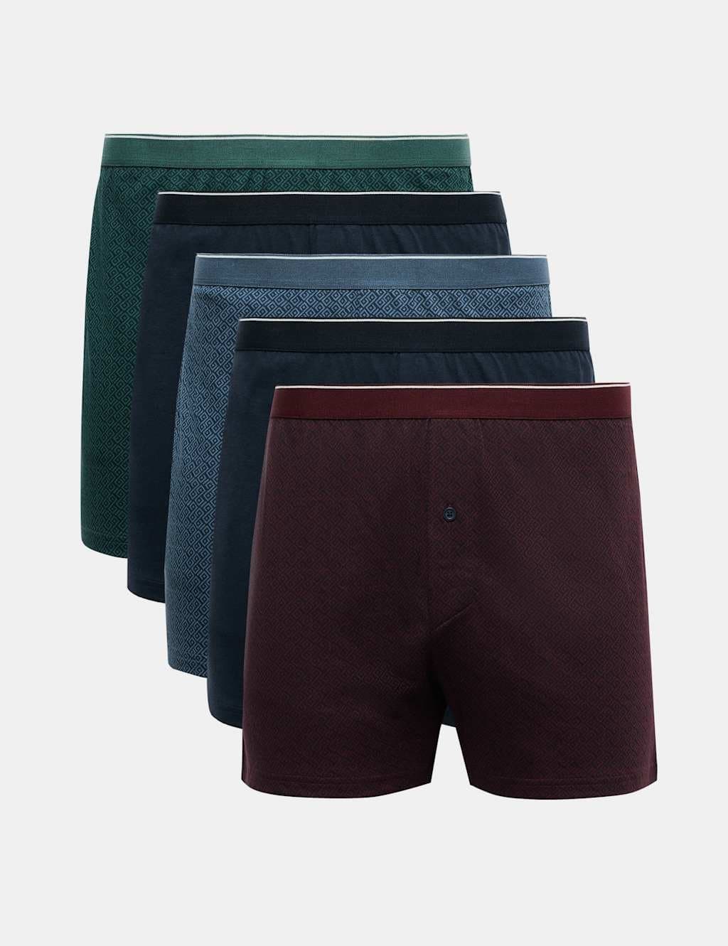 Marks & Spencer M&S 5pk Pure Cotton Geometric Boxers Navy Mix