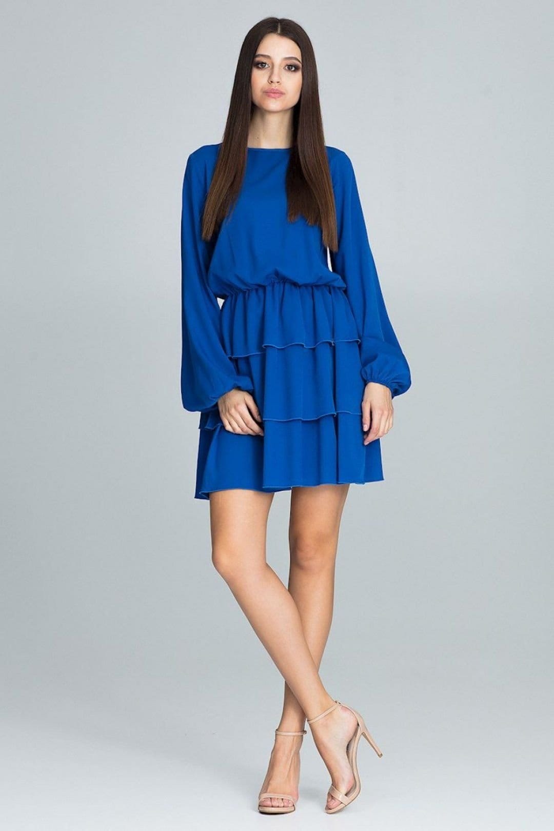 Love Lace Blue Long Sleeve Ruffled Dress