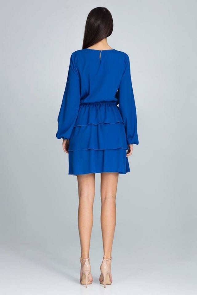 Love Lace Love Lace Women's Long Sleeve Waisted Dress with 3 Ruffles in Blue - 2