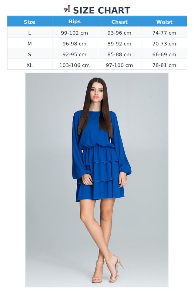 Love Lace Love Lace Women's Long Sleeve Waisted Dress with 3 Ruffles in Blue - 3