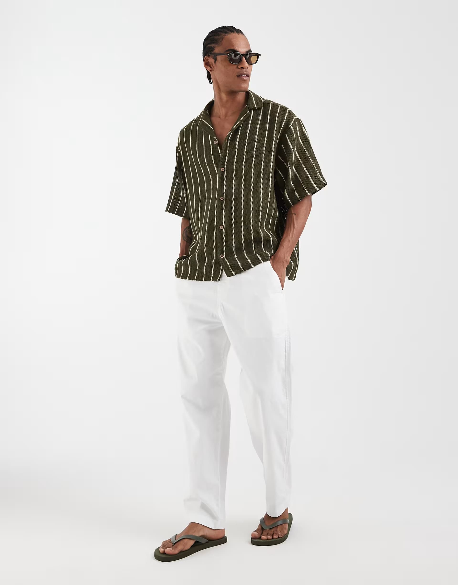 ASOS ASOS DESIGN oversized revere crochet shirt in dark green