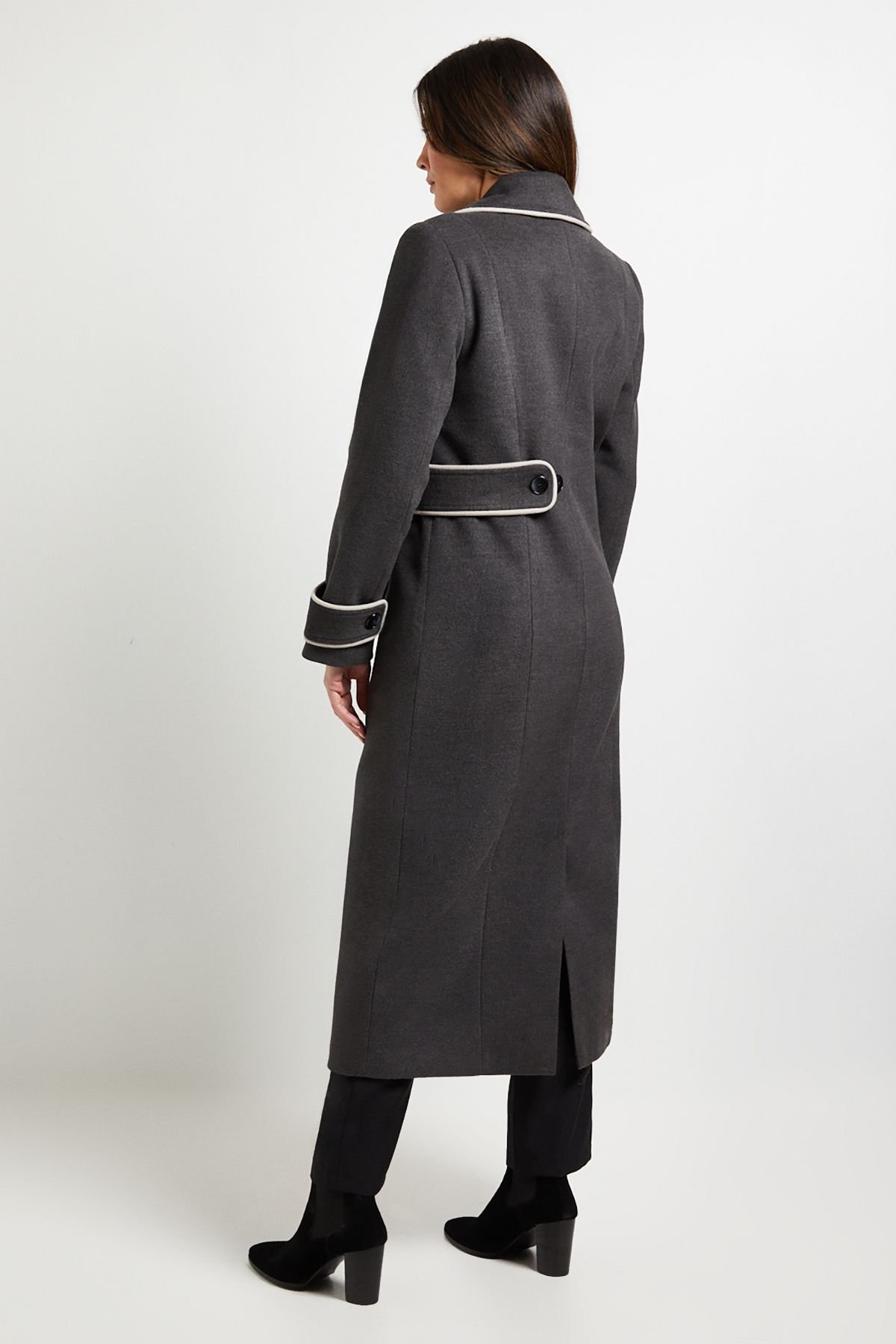 Wallis Wallis Women's Principles by Contrast Piping Coat in Charcoal - 3