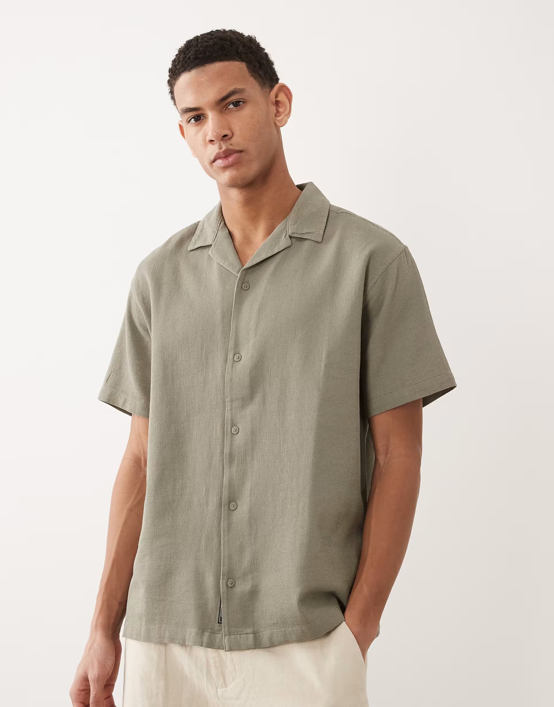 ASOS Jack & Jones waffle short sleeve shirt in sage green