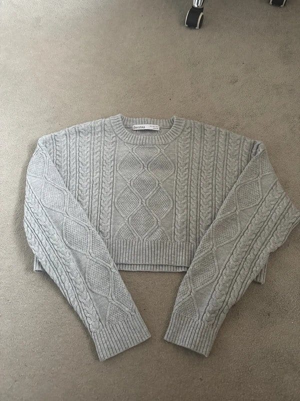 Bershka Grey Cable Knit Cropped Jumper