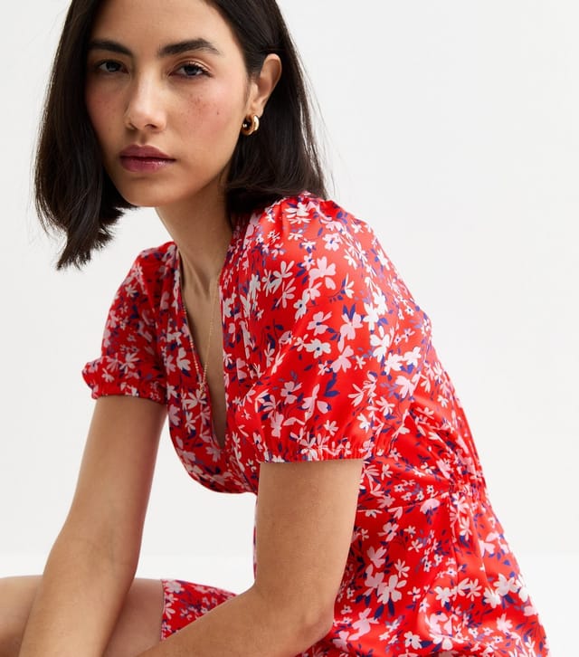 New Look Women's Red Floral Print Cut Out Back Mini Dress New Look - 2