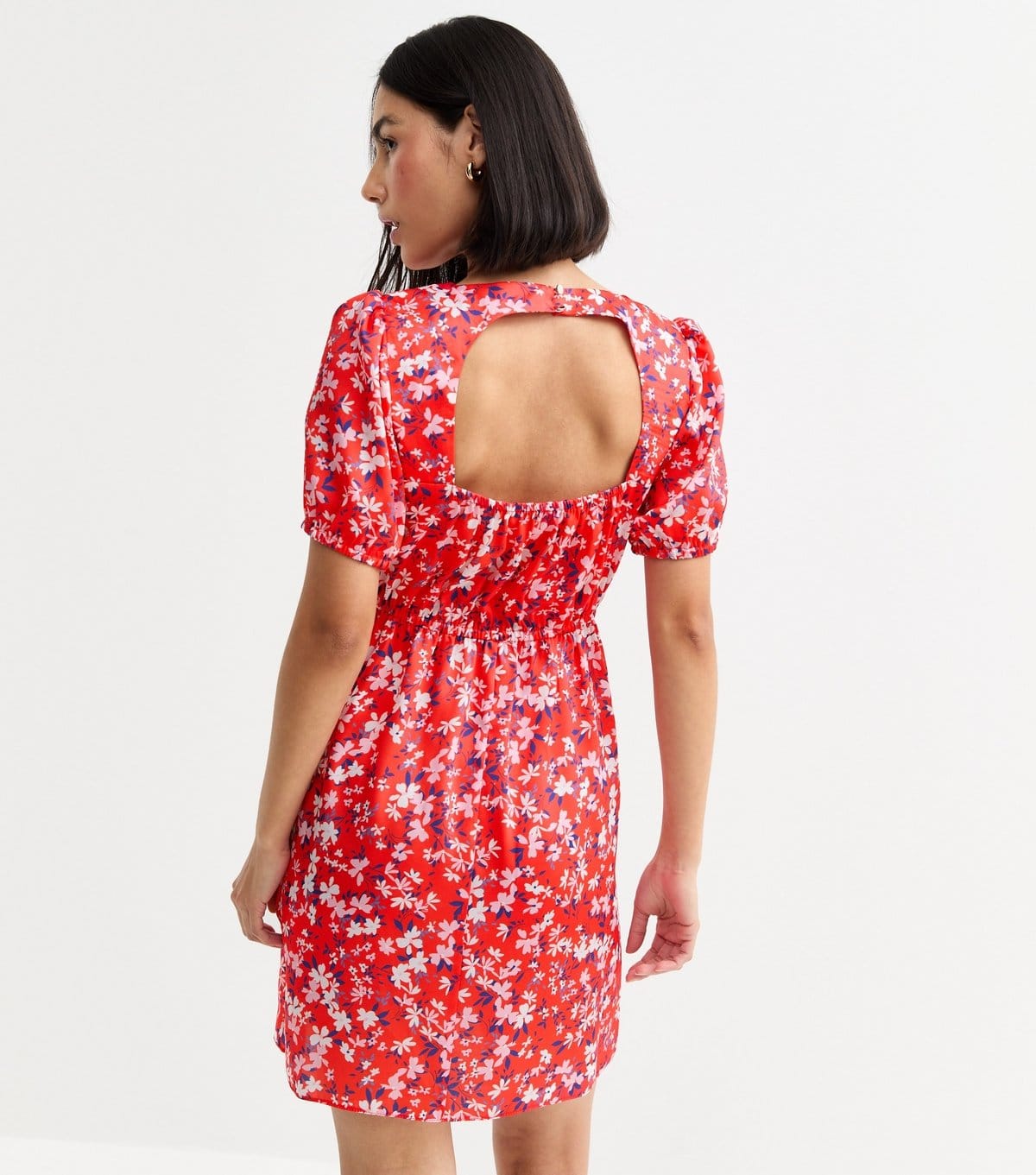 New Look Women's Red Floral Print Cut Out Back Mini Dress New Look - 4