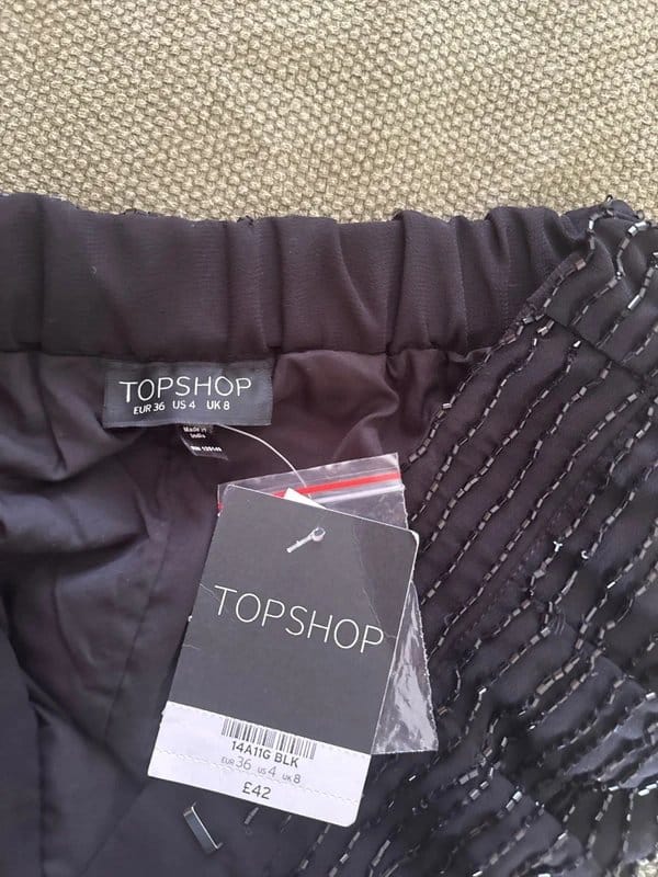 Topshop Black Beaded Shorts UK 8