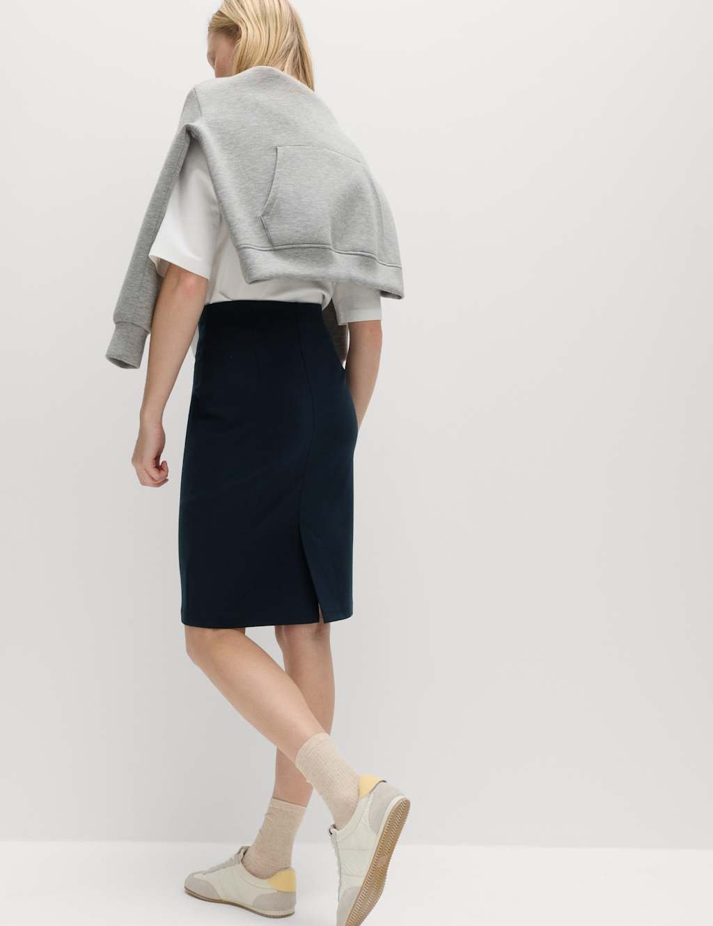 Marks & Spencer M&S Jersey Knee Length Pencil Skirt Dark Navy - 3