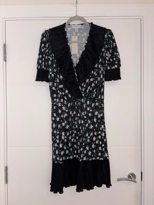 Never Fully Dressed Never Fully Dressed Black Floral Plisse Ruffle Dress Size 12 Summer Stretchy occcasion party - 1