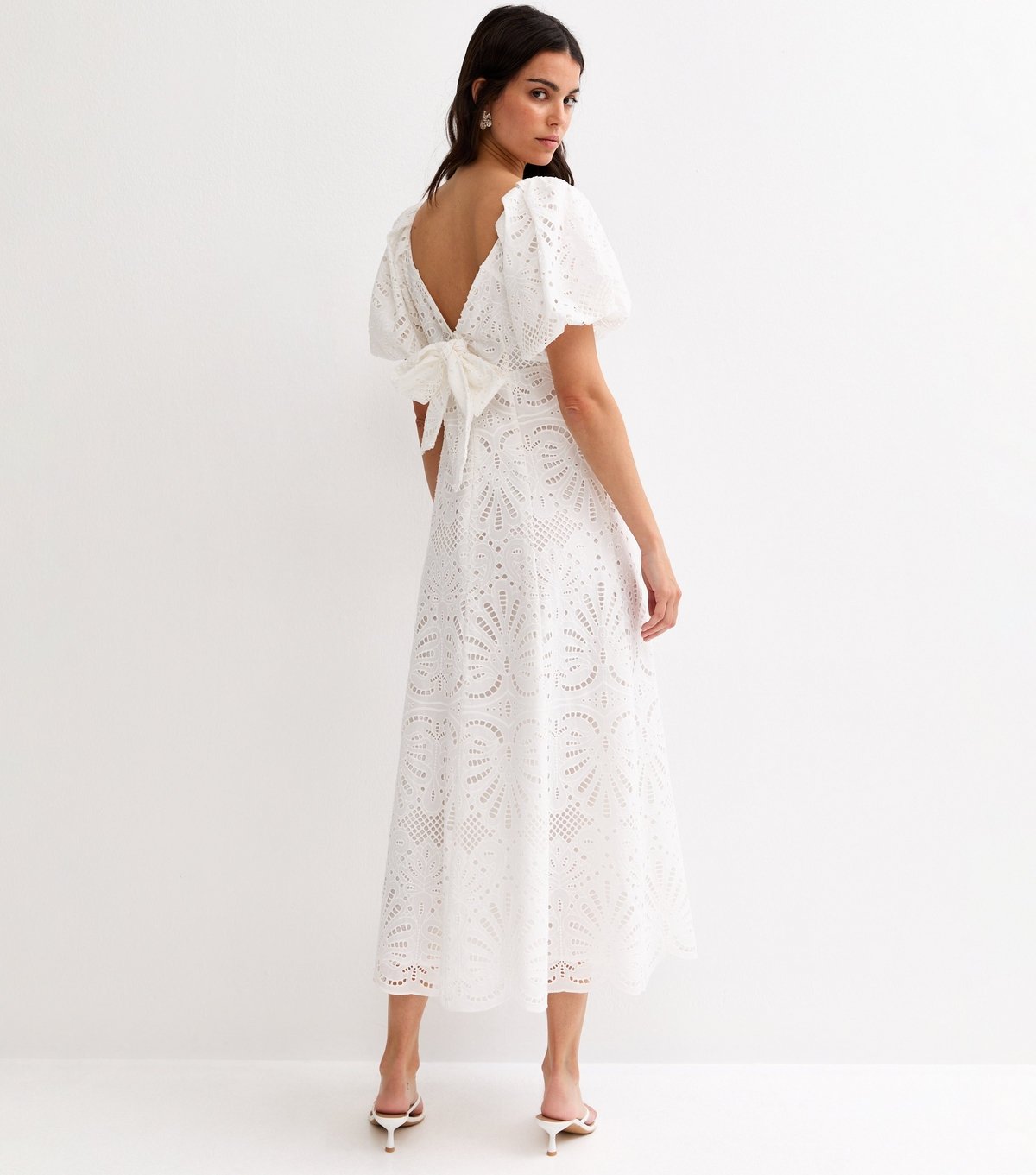 New Look Women's White Cutwork Tie Back Midi Dress New Look - 2