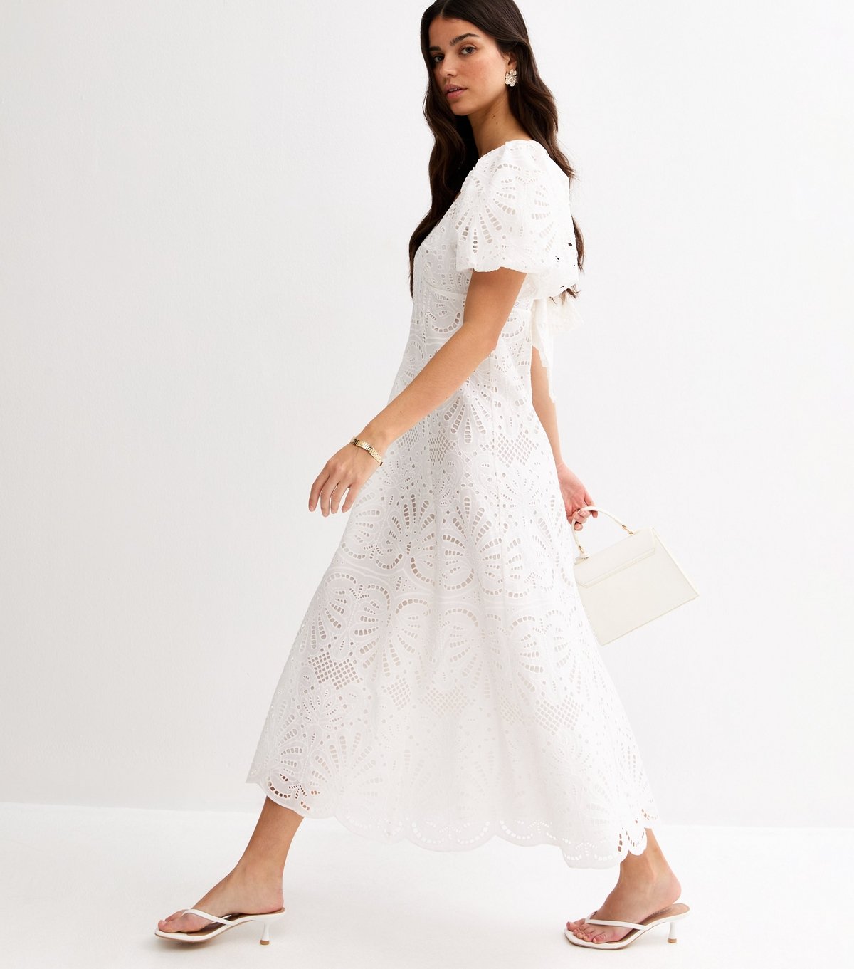New Look Women's White Cutwork Tie Back Midi Dress New Look - 4