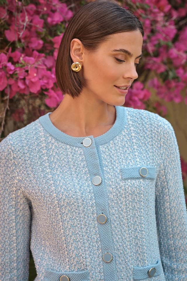 Pure Collection Pure Collection Women's COTTON TWEEDY CARDI in Light Blue - 2
