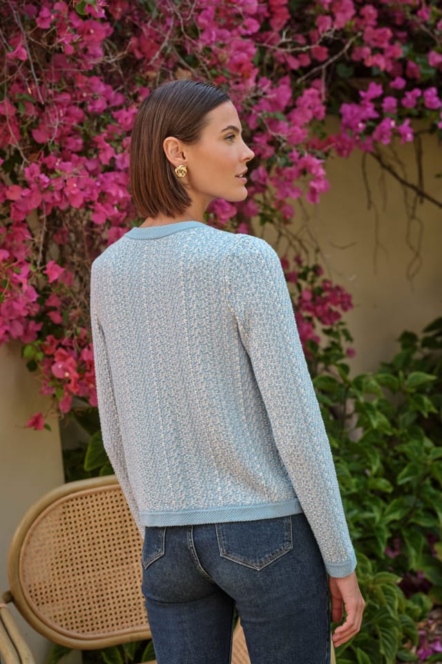 Pure Collection Pure Collection Women's COTTON TWEEDY CARDI in Light Blue - 3