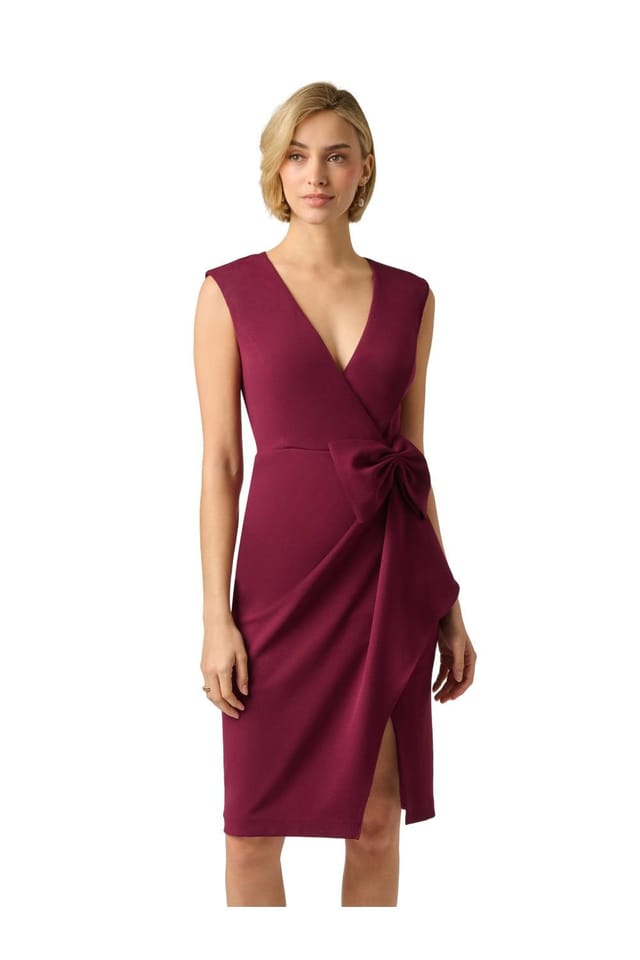 Adrianna Papell Adrianna Papell Women's Vneck Crepe Short Dress in Wine - 2