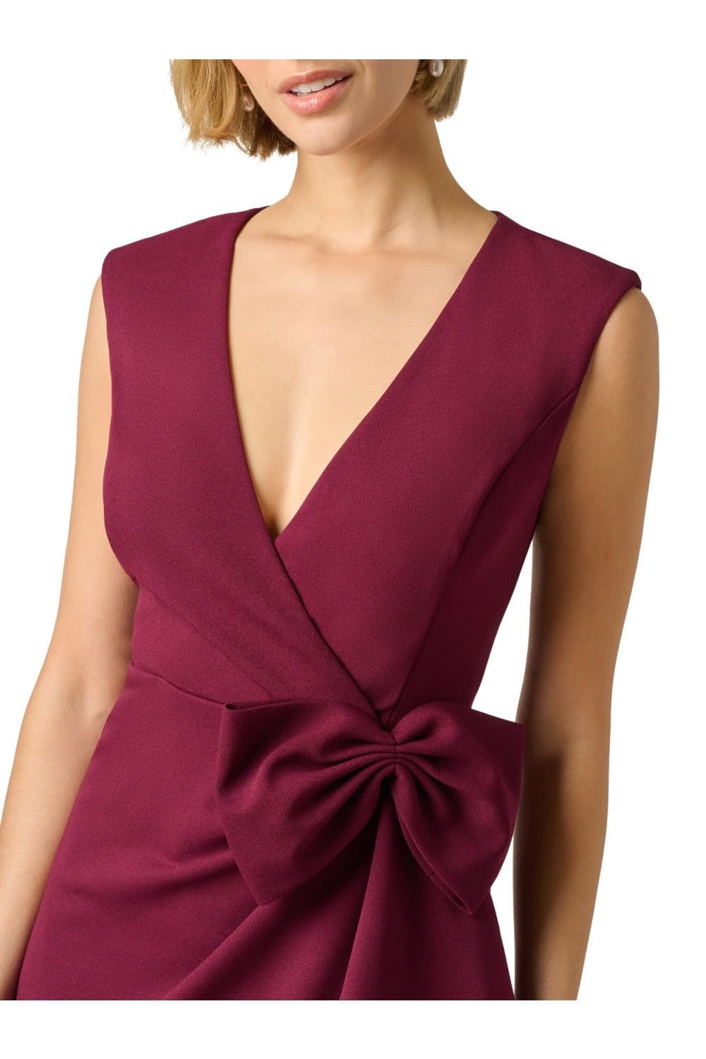 Adrianna Papell Adrianna Papell Women's Vneck Crepe Short Dress in Wine - 4