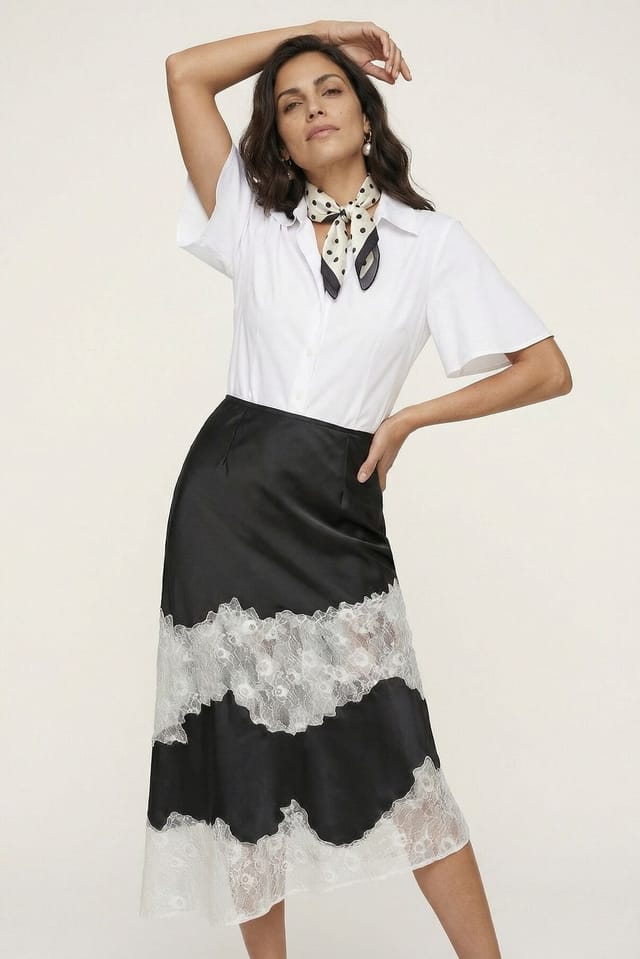 Lily and Lionel Lily and Lionel Women's Elenor Lace Insert Midi Skirt in Black - 3