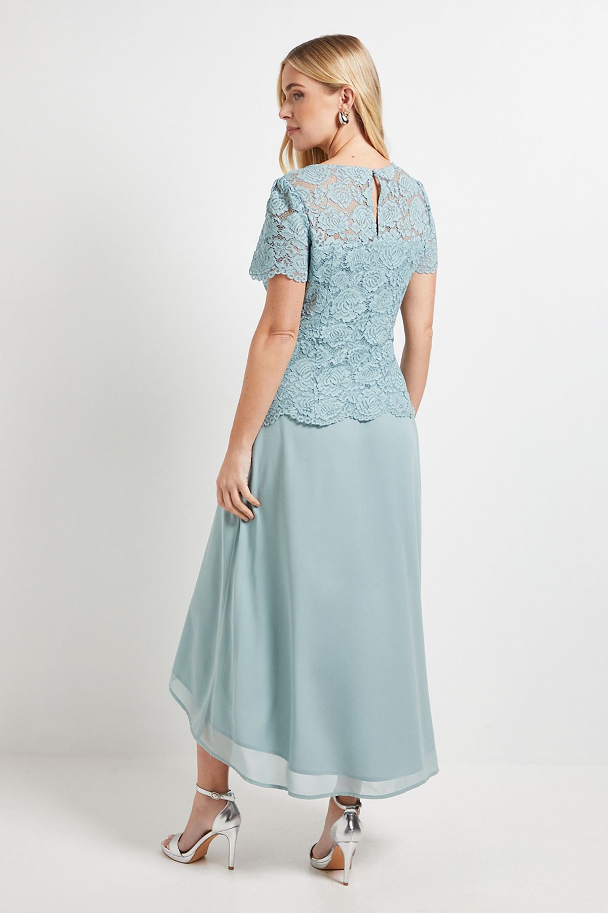 Wallis Wallis Women's Petite Lace Overlay Midi Dress in Sage - 3