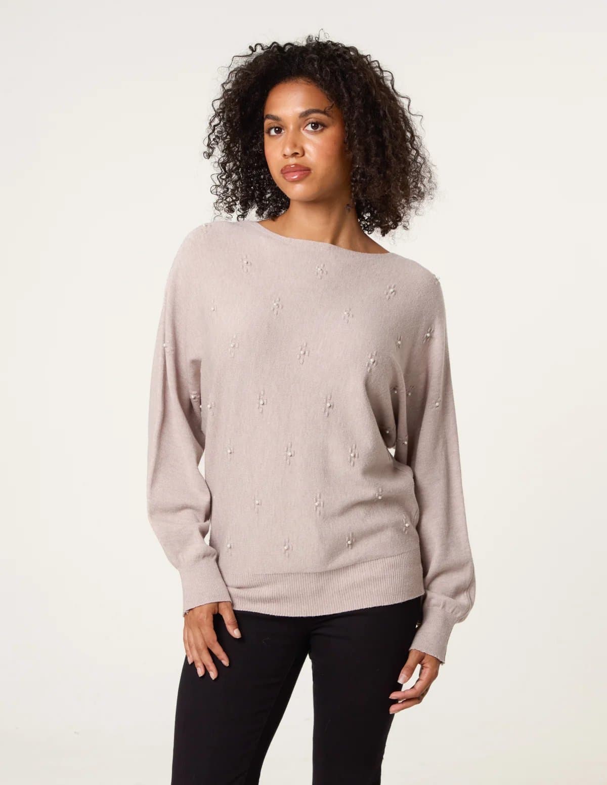 Blue Vanilla Pearl Flower Detailed Soft Touch Jumper