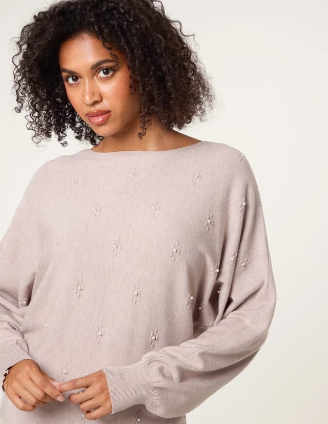 Blue Vanilla Pearl Flower Detailed Soft Touch Jumper - 2