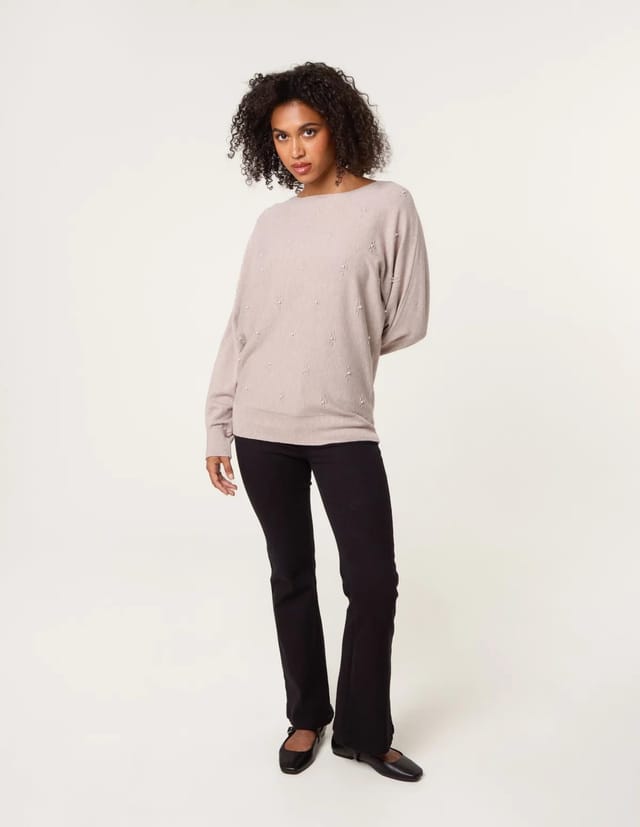 Blue Vanilla Pearl Flower Detailed Soft Touch Jumper - 3