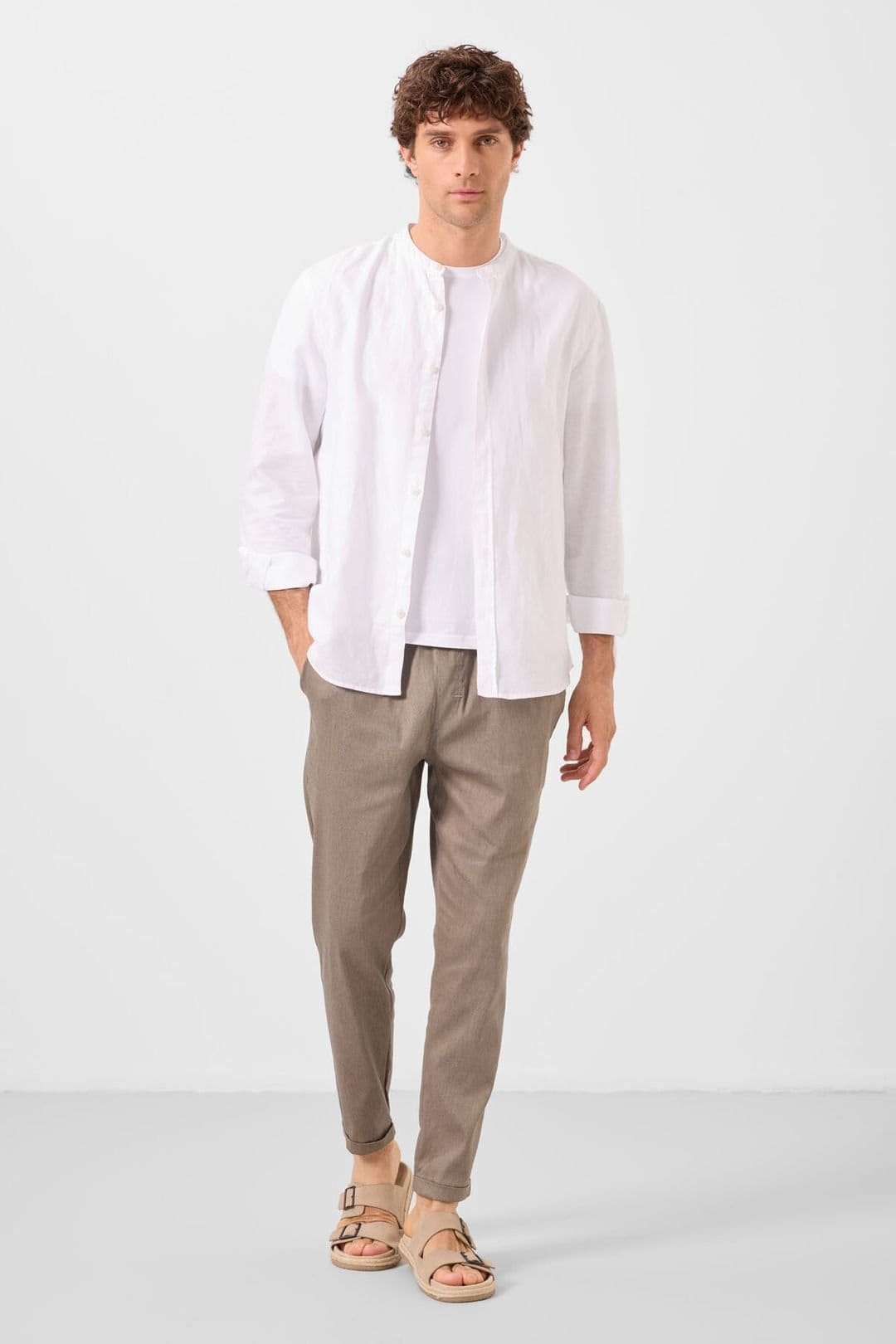 Tommy Life Tommy Life Men's Straight-leg Gabardine Chinos in Medium Beige - 4