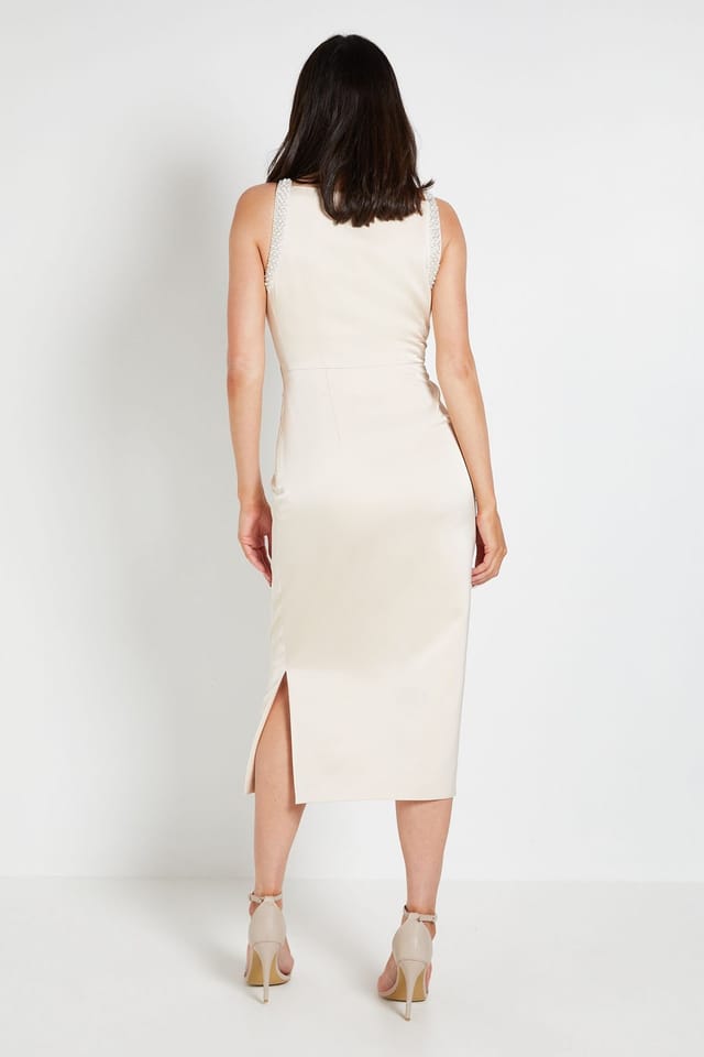 Wallis Wallis Women's Crepe Embellished Midi Dress in Ivory - 3