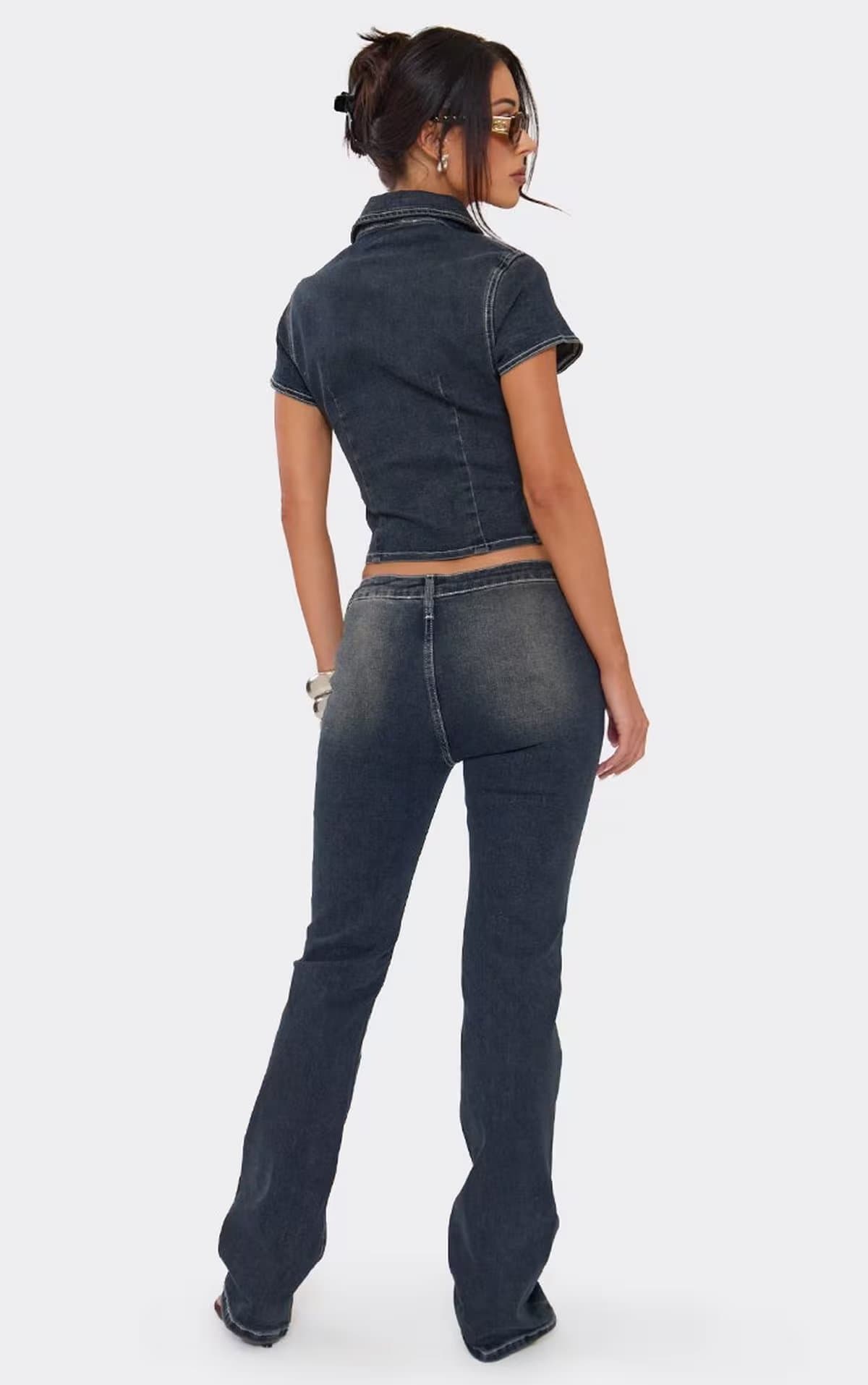 EGO Low Rise Flared Jeans In Vintage Blue Denim, Women's Size UK 6