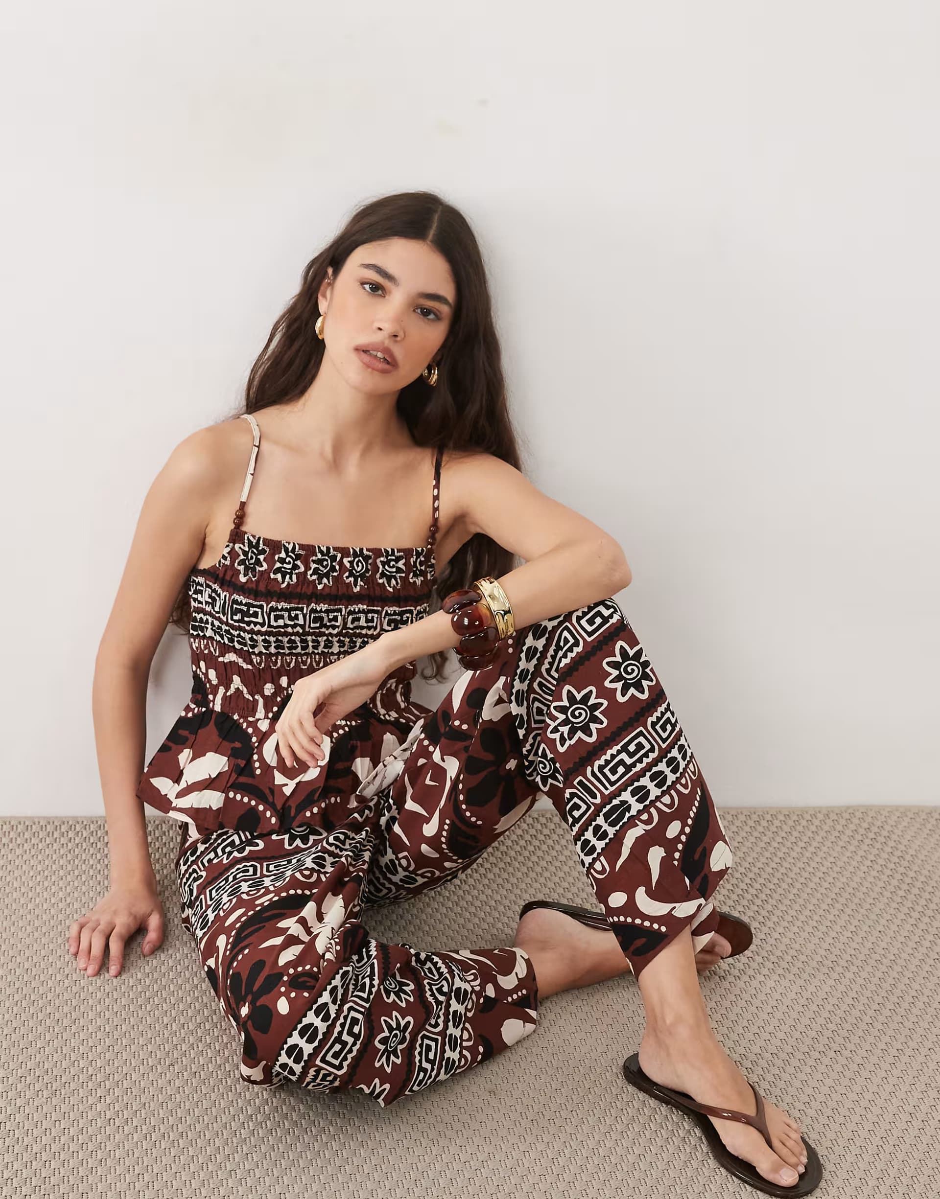ASOS New Look co-ord palm beaded cami top in red