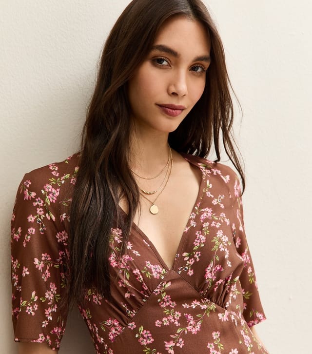 New Look Women's Brown Floral Print Slit Hem Midi Dress New Look - 2