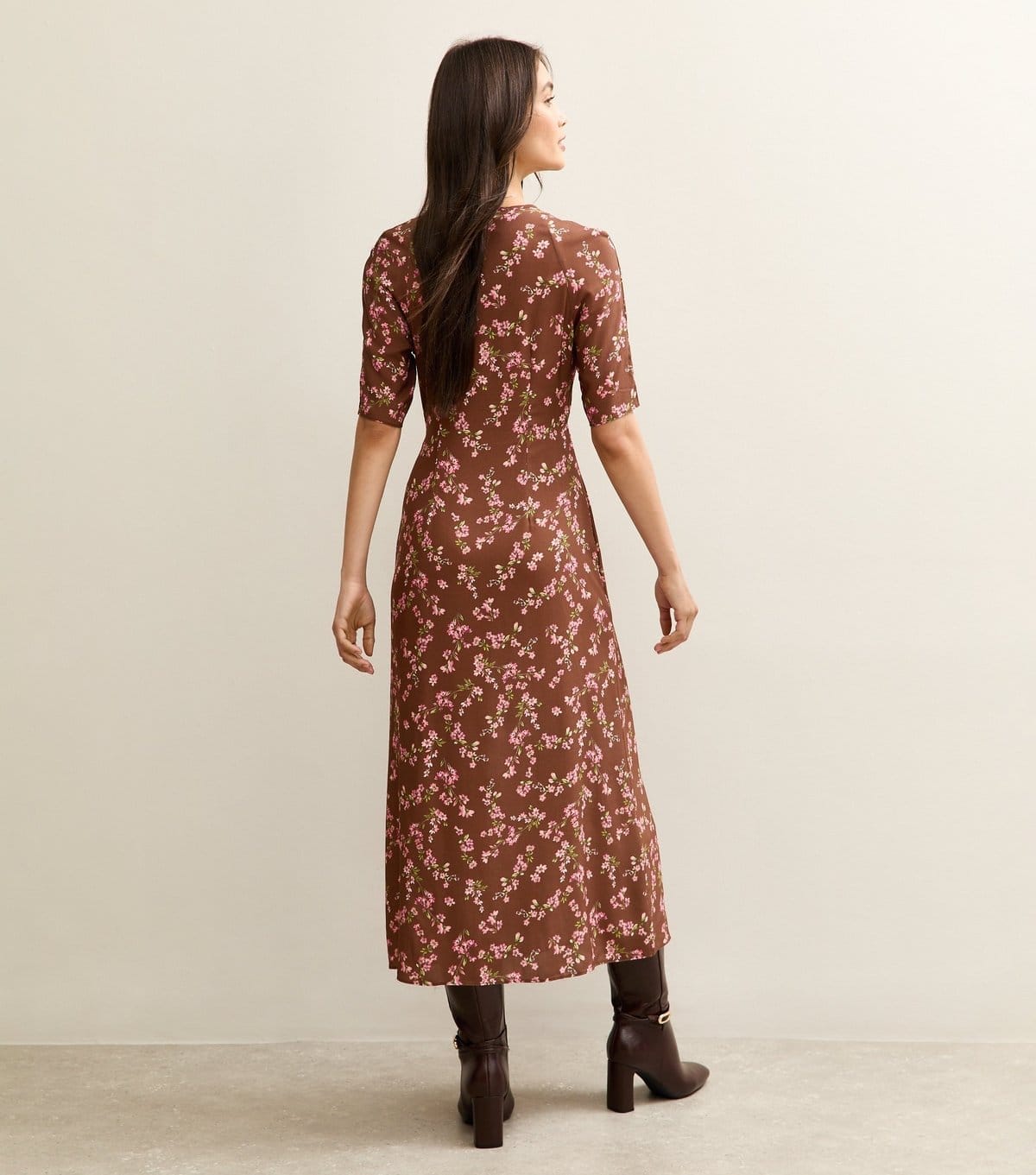 New Look Women's Brown Floral Print Slit Hem Midi Dress New Look - 4