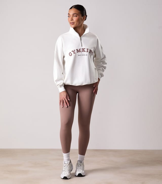 Gym King Women's Cream Compose Logo Appliqued Quarter Zip Sweatshirt Gym King New Look - 2