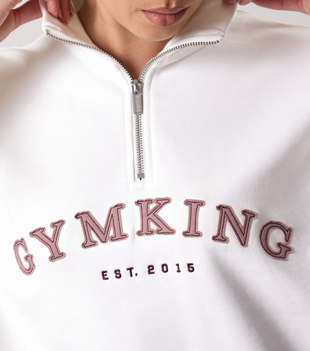 Gym King Women's Cream Compose Logo Appliqued Quarter Zip Sweatshirt Gym King New Look - 4