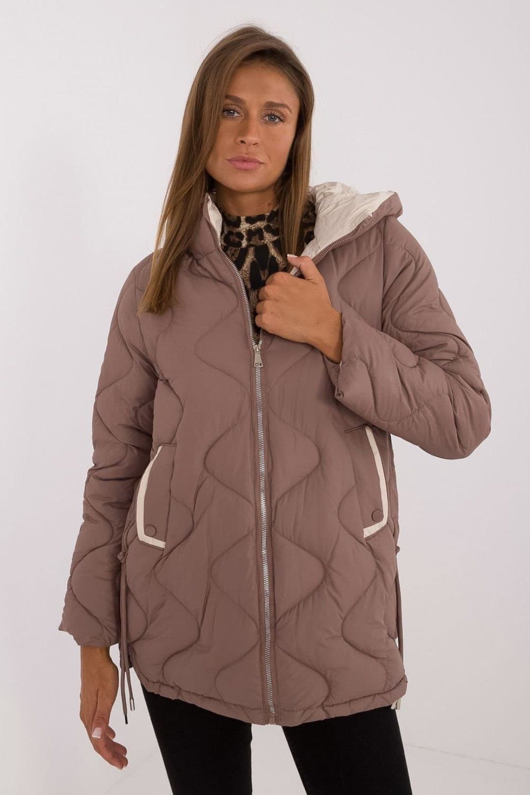 Love Lace Love Lace Women's Autumn Winter Quilted Hooded Zip Jacket in Brown
