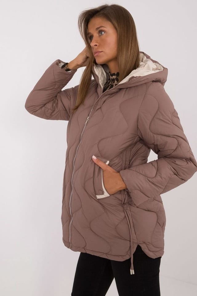 Love Lace Love Lace Women's Autumn Winter Quilted Hooded Zip Jacket in Brown - 2