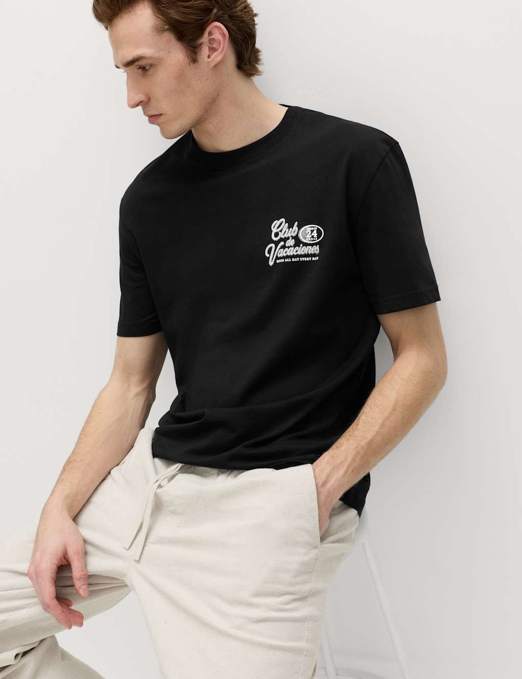 Marks & Spencer M&S Pure Cotton Club De Vacaciones T-Shirt Black - 1
