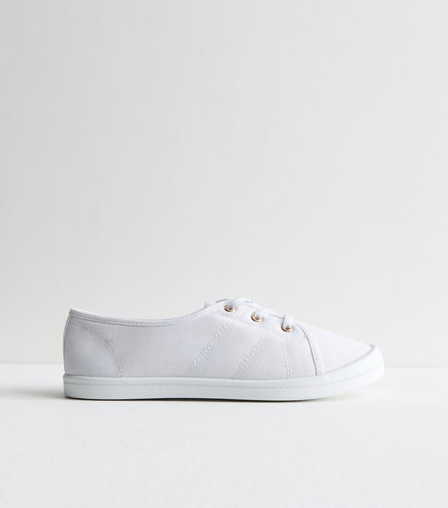 New Look Women's White Canvas Lace Up Trainers New Look - 3