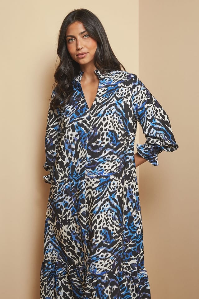 Wallis Wallis Women's Animal Tie Neck Midaxi Dress in Teal - 2