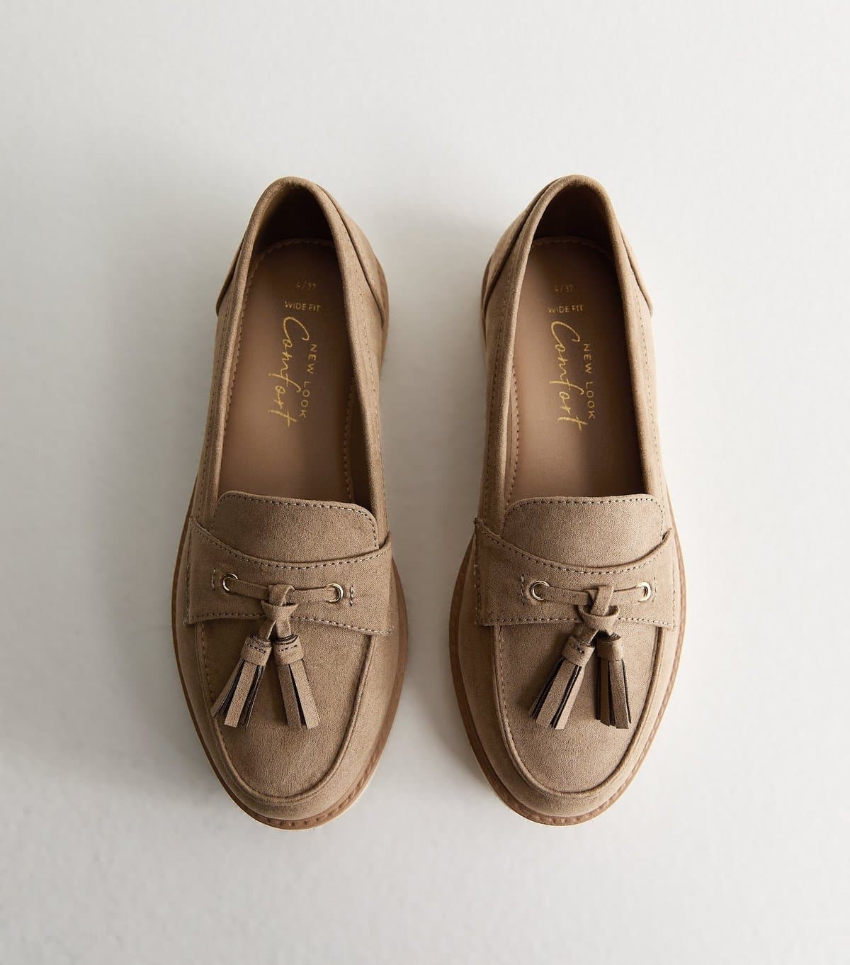 New Look Women's Wide Fit Light Brown Faux Suede Flatform Loafers Vegan New Look