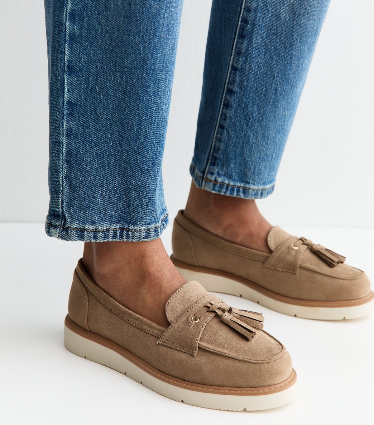 New Look Women's Wide Fit Light Brown Faux Suede Flatform Loafers Vegan New Look - 2