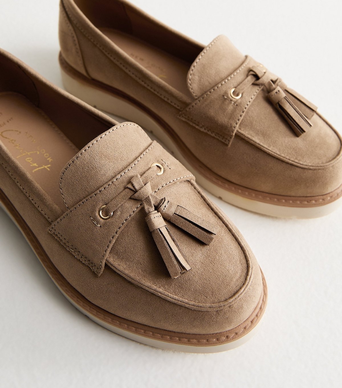 New Look Women's Wide Fit Light Brown Faux Suede Flatform Loafers Vegan New Look - 3