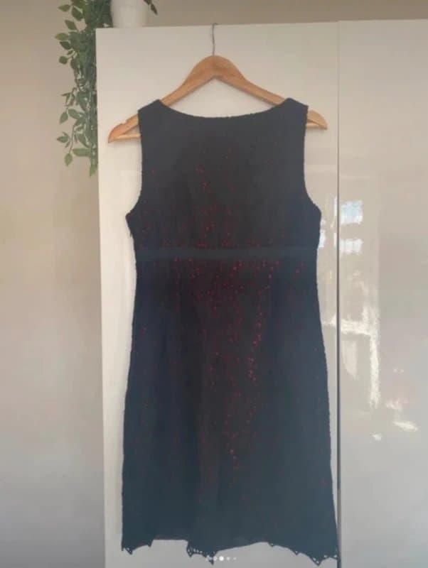 Whistles Whistles Black Lace Dress with Red Underlayer UK 12