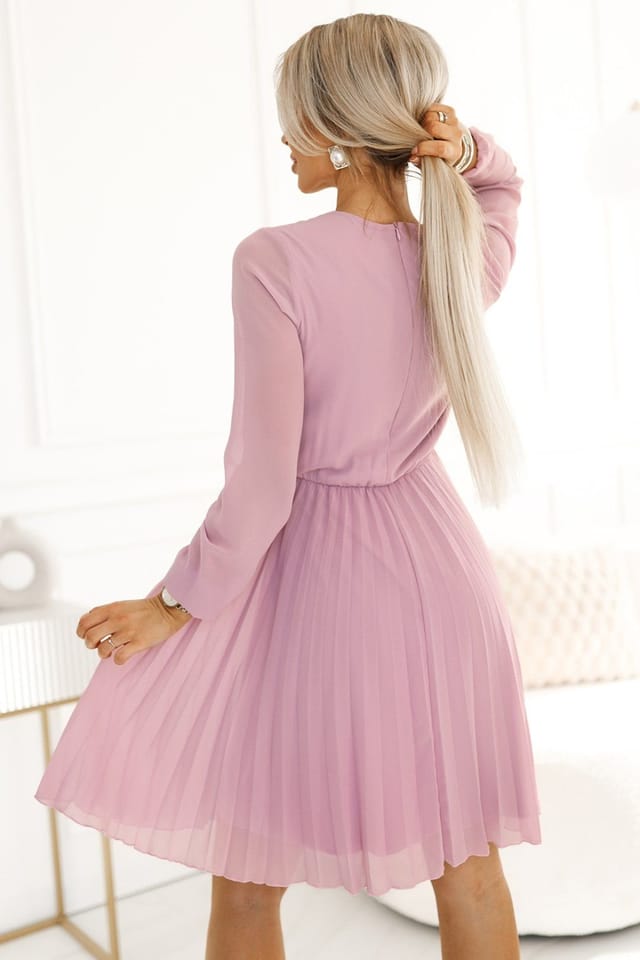 Love Lace Love Lace Women's Powder Pink Pleated Chiffon Cocktail Dress - 3