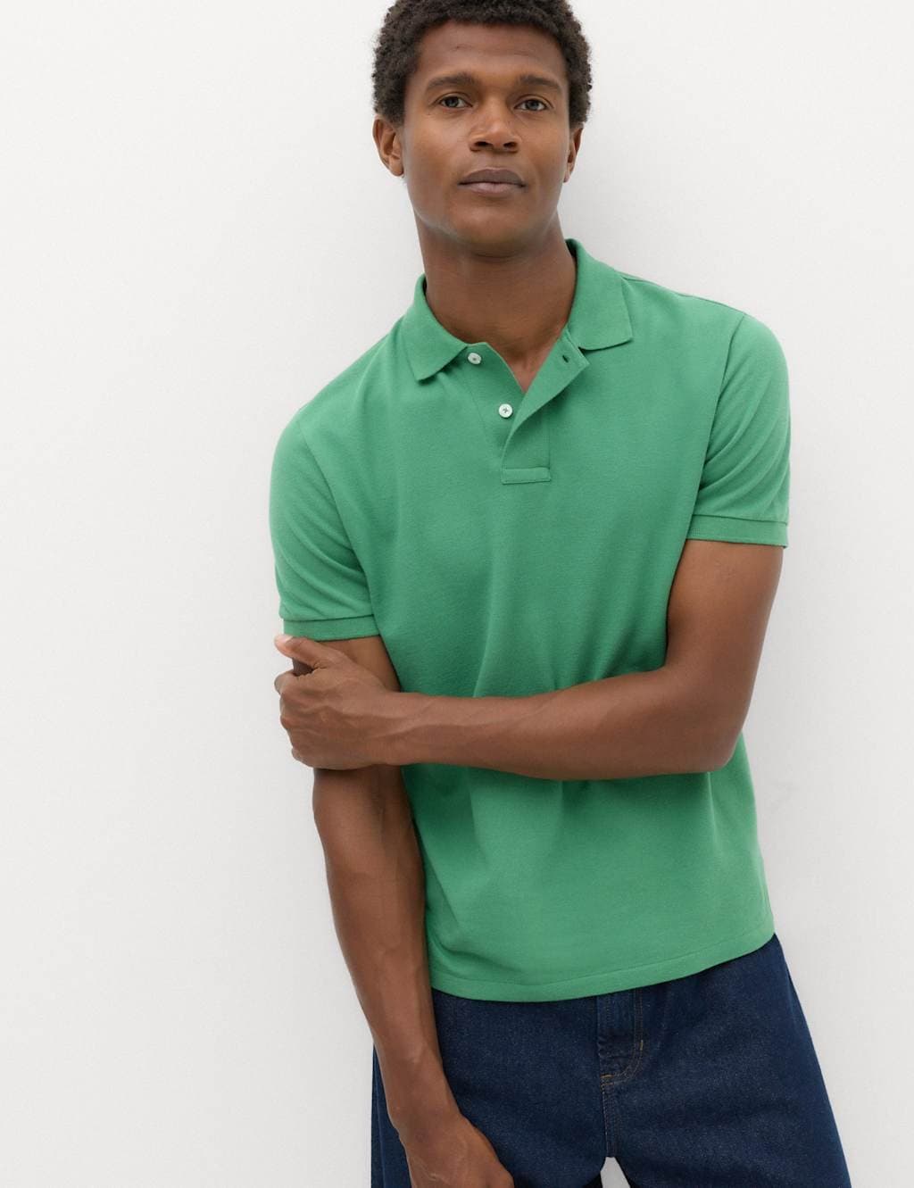 Marks & Spencer M&S The Perfect Cotton Slim fit Pique Polo Shirt Emerald