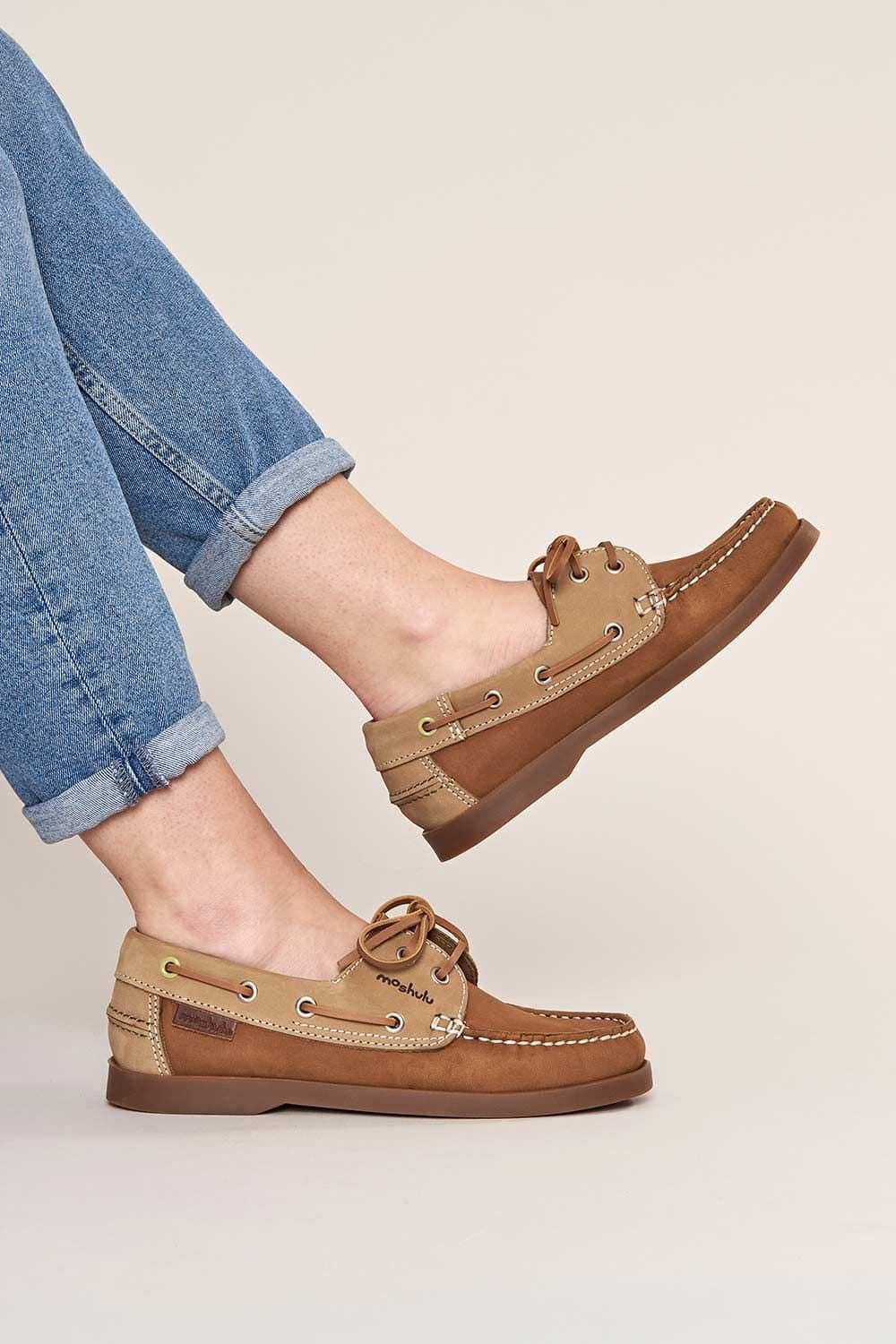 Moshulu Moshulu Tan Leather Boat Shoes for Women
