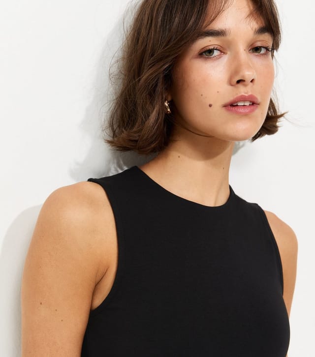 New Look Women's Black Cotton Rich Cropped Sleeveless Tank Top New Look - 2